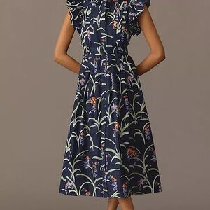 Maeve by Anthropology Navy Floral Midi Dress